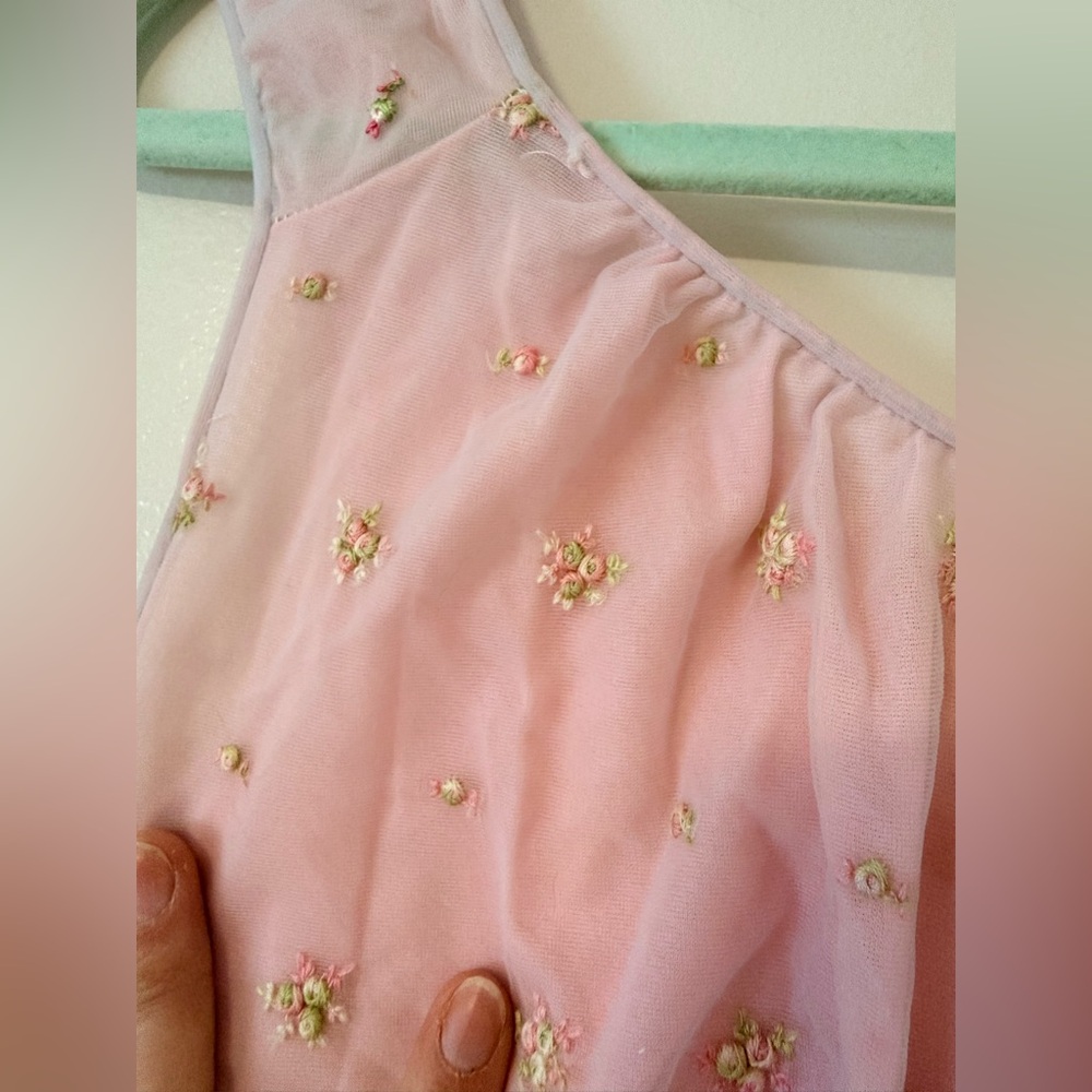 Vintage Gmc Nightgown Coquette Pink & Blue Pastel Ditsy Floral Embroidered XS - Picture 9 of 13